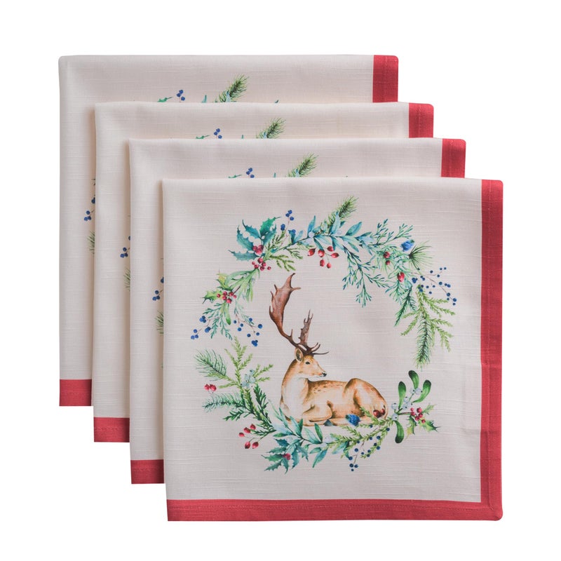 Maison d' Hermine Cloth Napkins Set of 4 100% Cotton for Thanksgiving Christmas Decorations Everyday Reusable Square Fall Napkins Cloth Washable Dinner Party (Holly Time, 20"x20") - Image 1